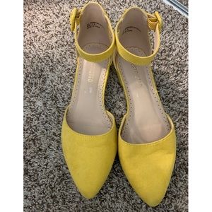 Yellow Pointed Toe Flats with Ankle Strap